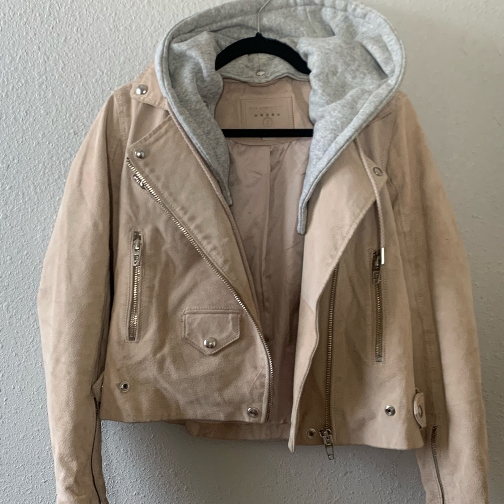 BLANK NYC Genuine Cream Suede Moto Jacket with Hood